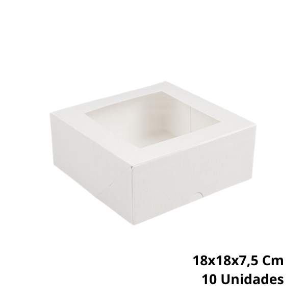 CAIXA PARA PASTELARIA COM JANELA 18x18x7,5 Cm BRANCO (10 UNIDADES)