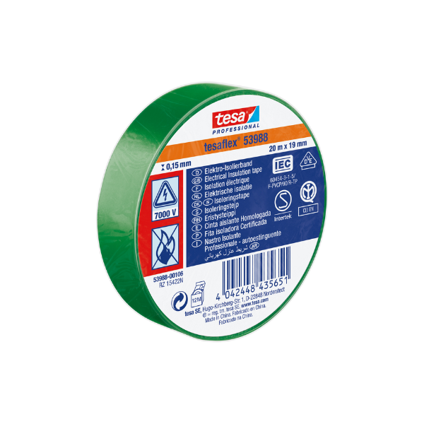 FITA ADESIVA ISOLADORA TESA FLEX 20M x 19mm VERDE
