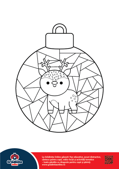 Fișe de colorat gratuite: 10 modele de globuri de Crăciun - Ren