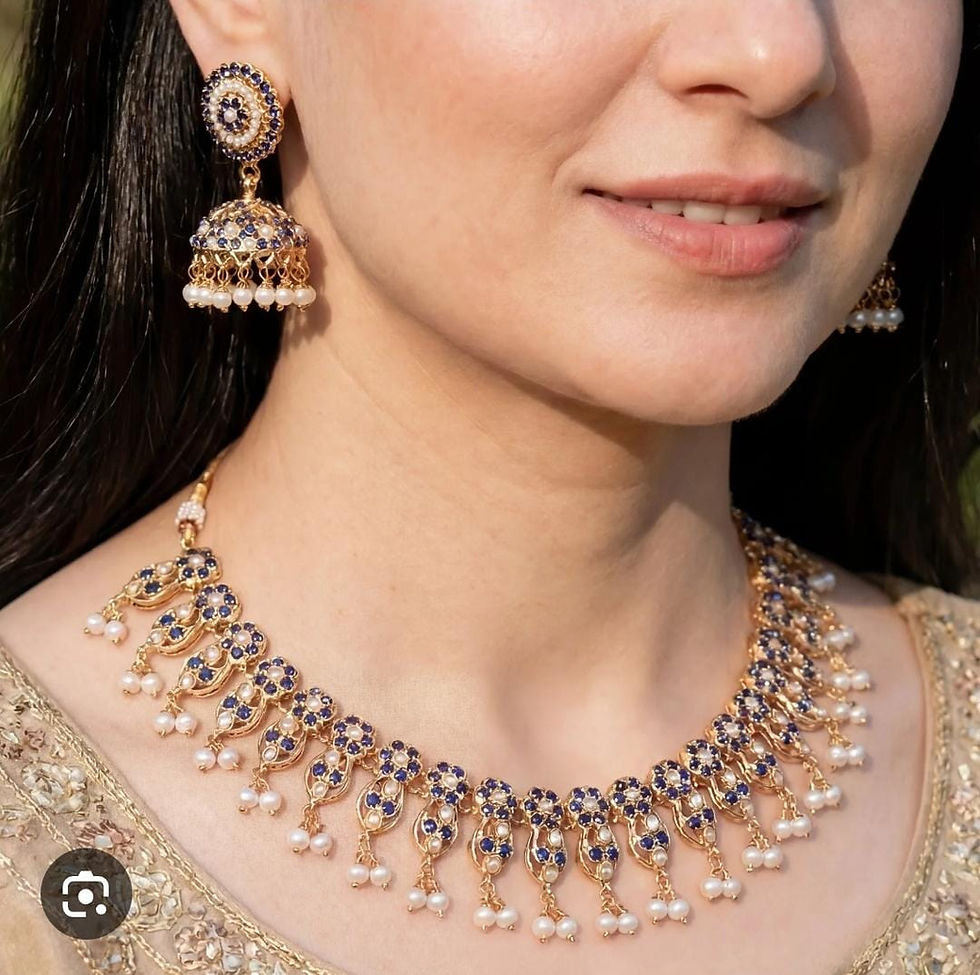 Thumbnail: Premium Jadau Choker Necklace Set with Earrings | 22 Carat Gold Polish | Traditi