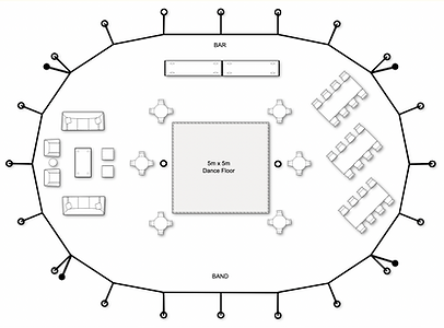 Floor plan for the 14x20m Sailcloth Wedding Tent cocktail style  for weddings on the Gold Coast & Scenic Rim