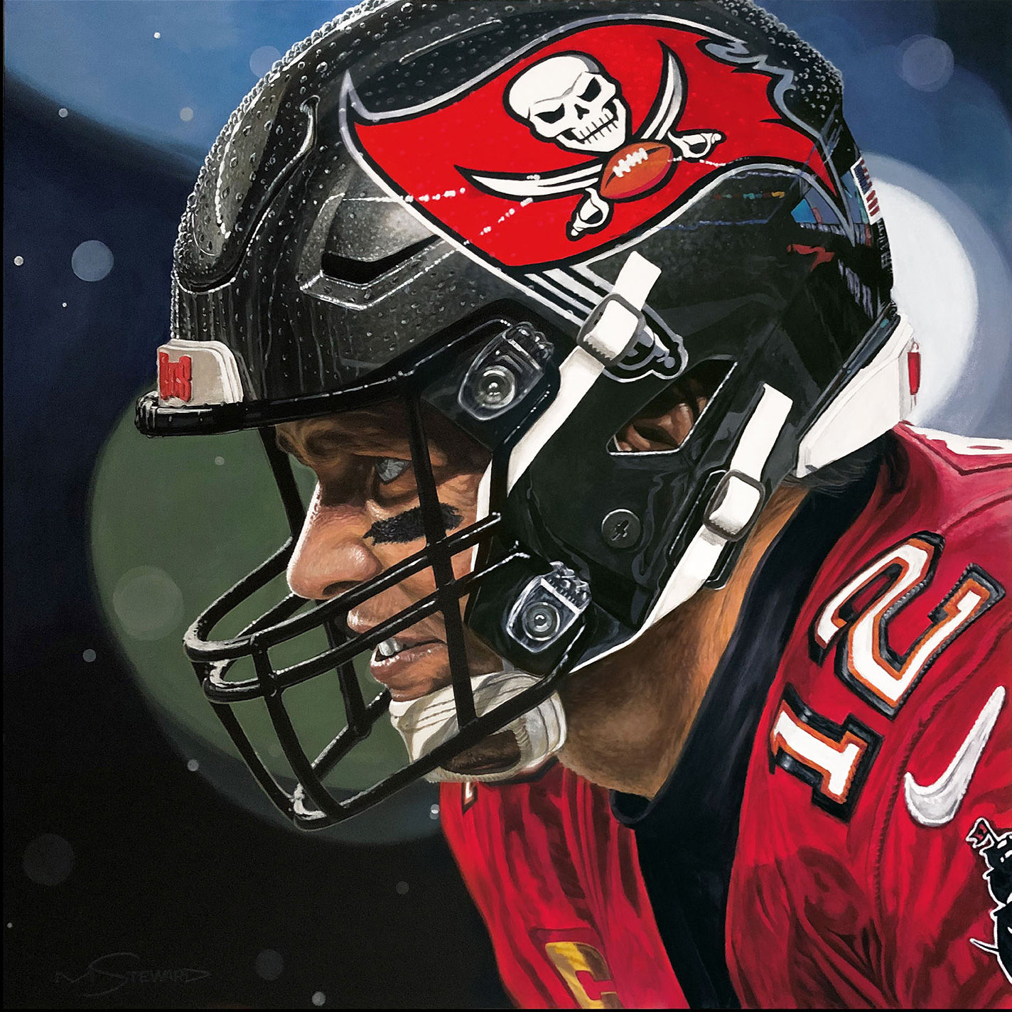 Tom Brady: The Legend is a large format realism portrait that captures the essence of one of football’s greatest icons with striking detail and power. This artwork immortalizes Tom Brady in all his commanding presence, showcasing every nuance of his expression and the intensity that defines his legendary career.

Inspired by the meticulous techniques of portrait masters such as Chuck Close and the dynamic compositions of sports artists like Leroy Neiman, this piece aims to convey not just the physical likeness of Tom Brady but also the profound impact of his career on the sport. My intention with Tom Brady: The Legend is to evoke admiration and respect, allowing viewers to appreciate both the physical and emotional strength that has made him a symbol of excellence in football.