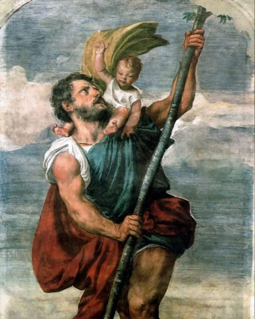 São Cristóvão a carregar Menino Jesus ao ombro.
