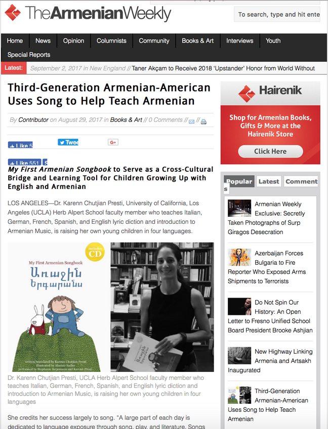 "Songbook" featured in the Armenian Weekly