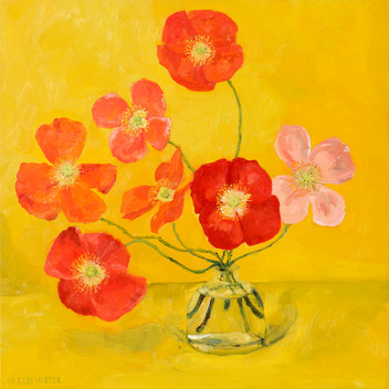 A oil painting of Poppies on Yellow Maggie Kleinpeter 