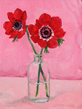 Painting of Two Red Anemones by Maggie Kleinpeter