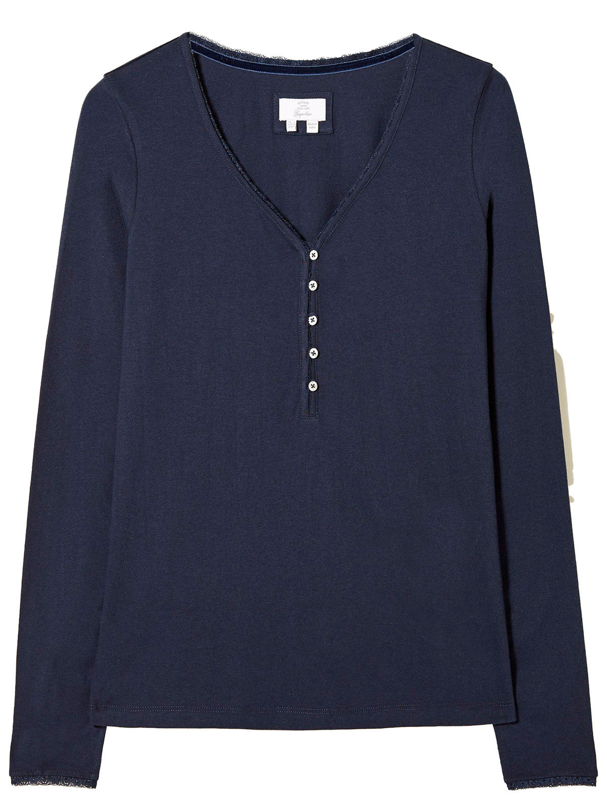EX Fat Face Navy Lily Lace Henley Pyjama Top in Sizes 14, 20, 22