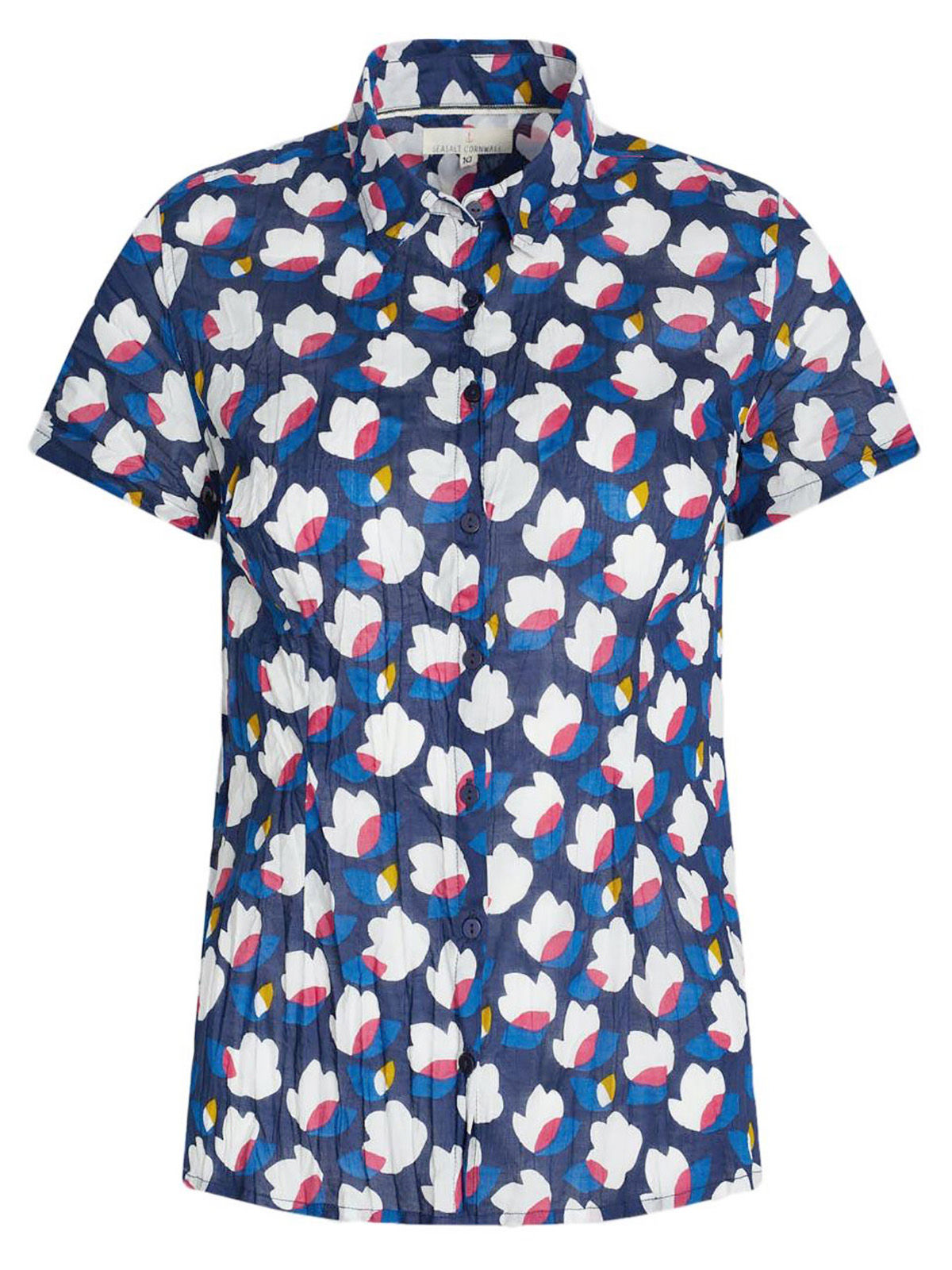 EX SEASALT Navy Abstract Floral Harbour Mrs Treloar Shirt in Sizes 8-28
