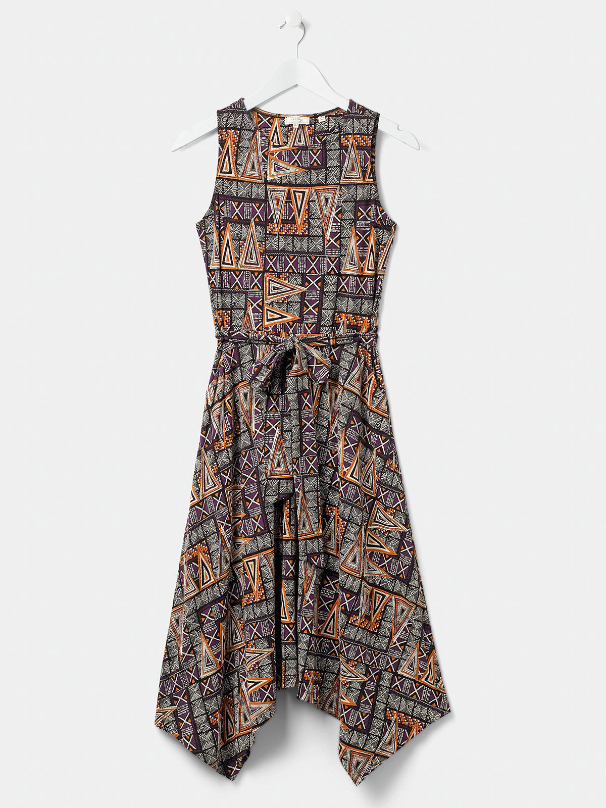 Fat Face Purple Mix Rosa Tribal Triangles Hanky Hem Dress 6, 10, 12, 20 NO BELT
