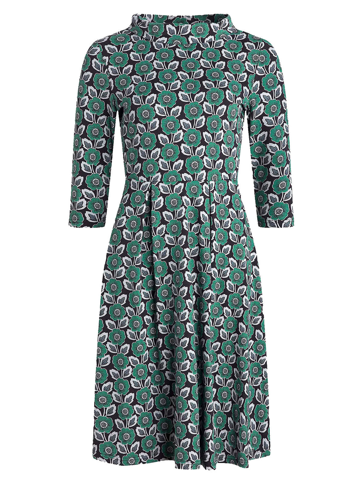 EX SEASALT Green Woodcut Floral Ruscus Leaf Carn Morval Dress Size 16 RRP £60