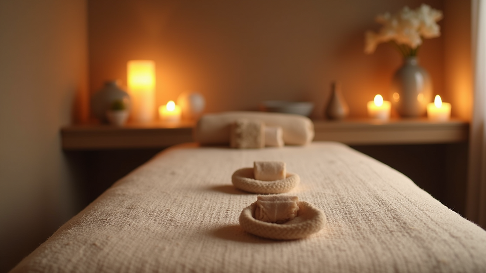 Eye-level view of massage room setup with relaxing ambiance