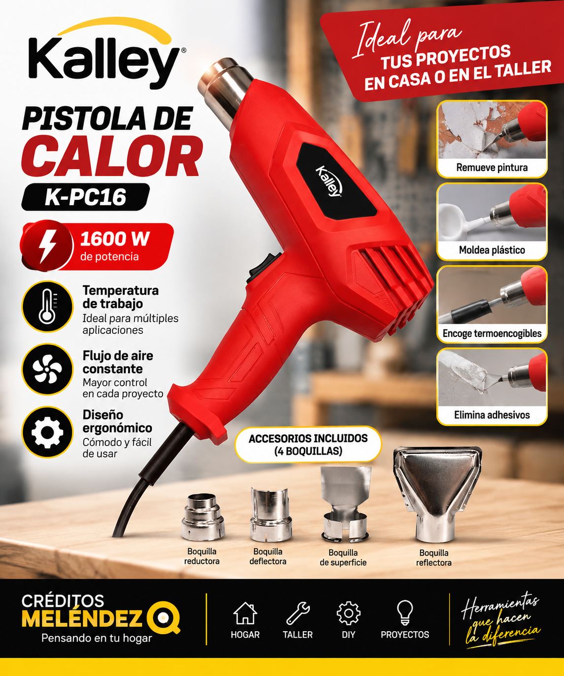 PISTOLA DE CALOR 1600W KALLEY K-PC16 2 NIVELES DE FLUJO