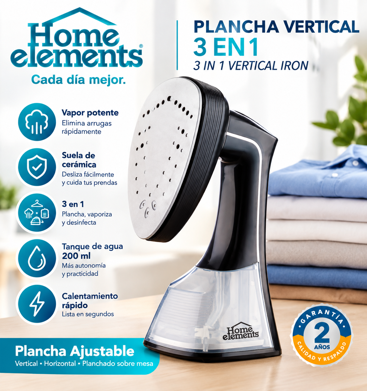 PLANCHA VERTICAL 3EN1 HOME ELEMENTS HEPV2212N