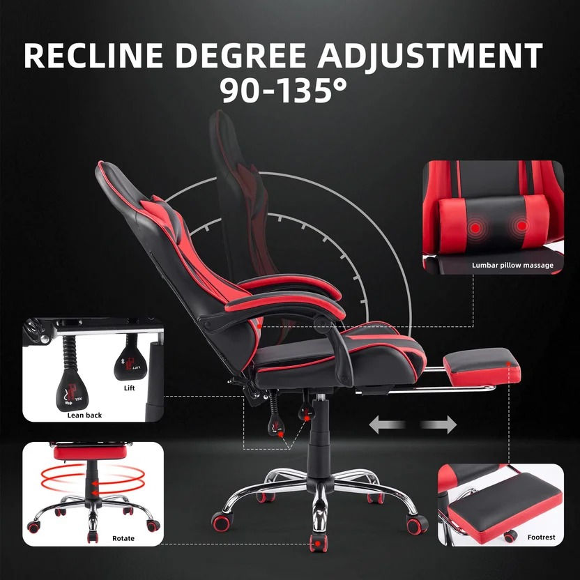 Miniatura: SILLA GAMER REPOSA PIES ROJO-NEGRO
