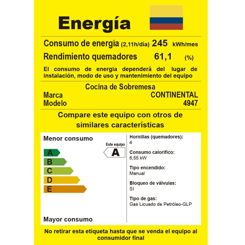 Miniatura: ESTUFA SOBRE MESA ATLANTIS INOX-TOREE 4PTOS AGAS GLP ACERO-NEGRA CONTINENTAL