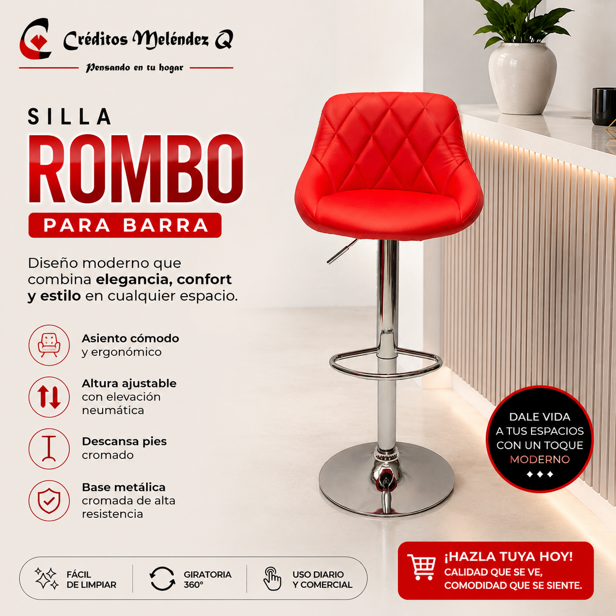 SILLA DE BAR ROMBO ROJO