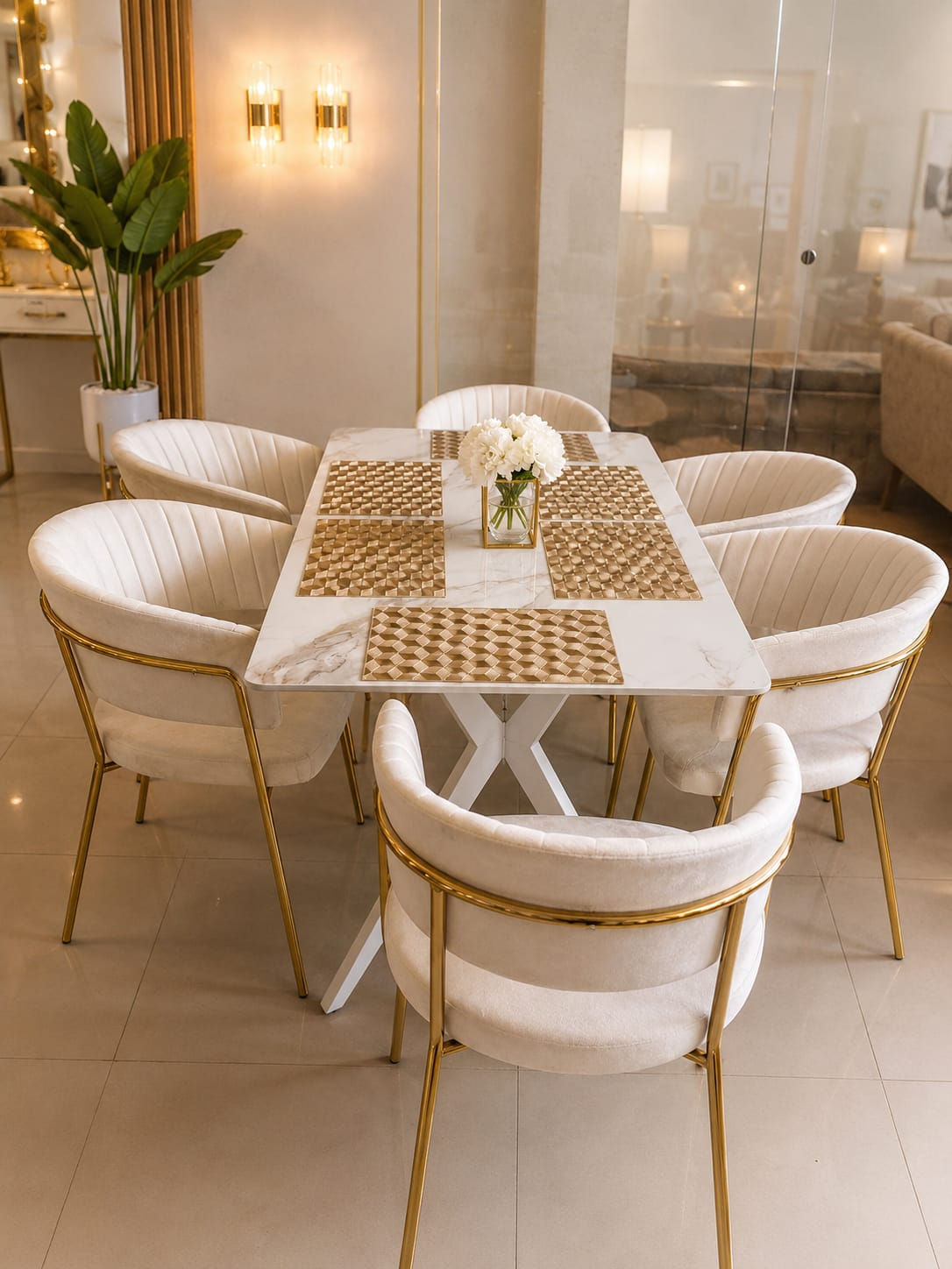 COMEDOR 6PTOS LAURA FENIX BLANCO,PIEDRA SINTERIZADA