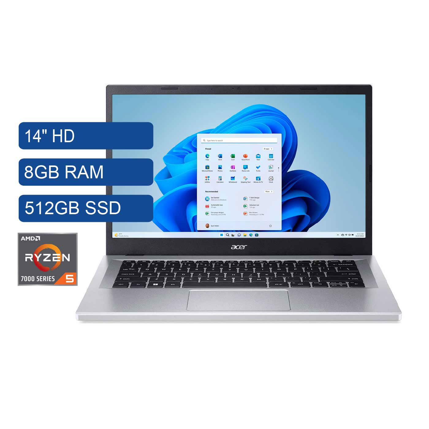 Portátil ACER 14" R337 AMD R5 - RAM 8GB - Disco SSD 512GB - Plateado