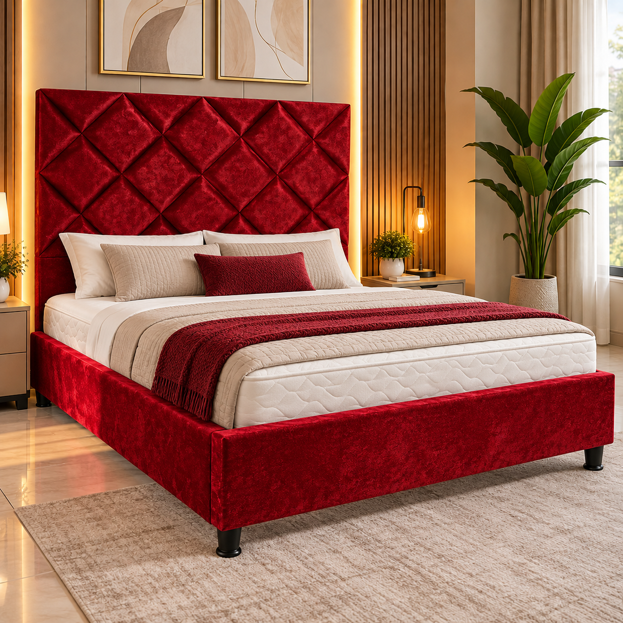 CAMA LUSSATY 1.40*1.90 PLAZOLETA ROJO