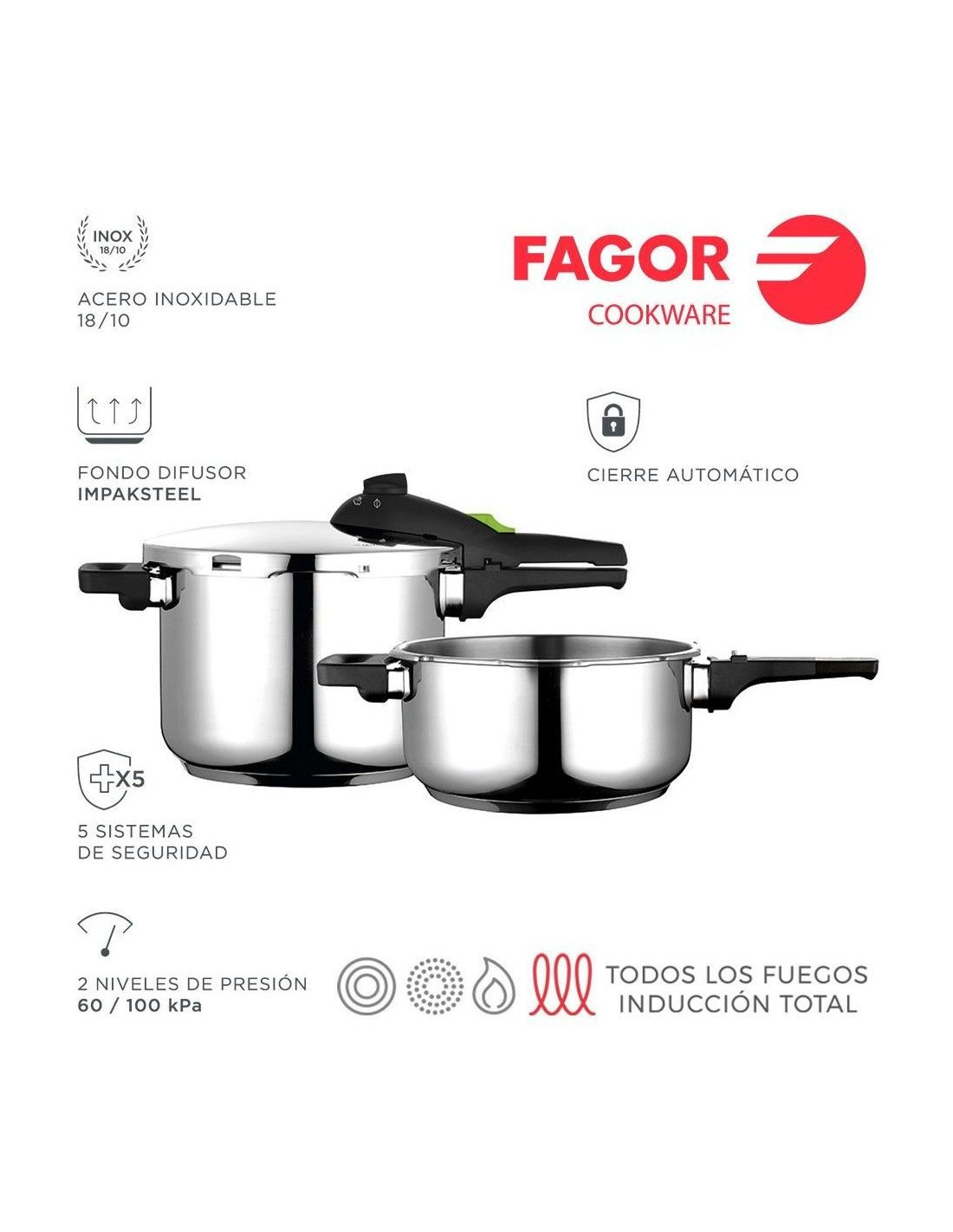 OLLA PRESION FAGOR 4LTS Y 6LTS ACERO