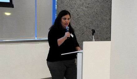 Photo: Lorena tells her partner story at the Chicago Annual Celebration and Fundraiser Breakfast in Chicago, December 2018
