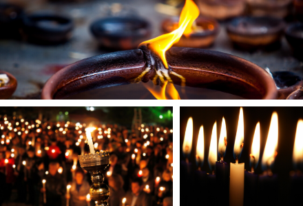 Candles are lit at Diwali in November, at Hannukah in December, and at Easter Vigil in spring.