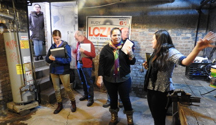 Photo: Dr. Jim Cavallo (third from left) and Lorena (center) conduct an energy audit at Lincoln United Methodist Church in Chicago.