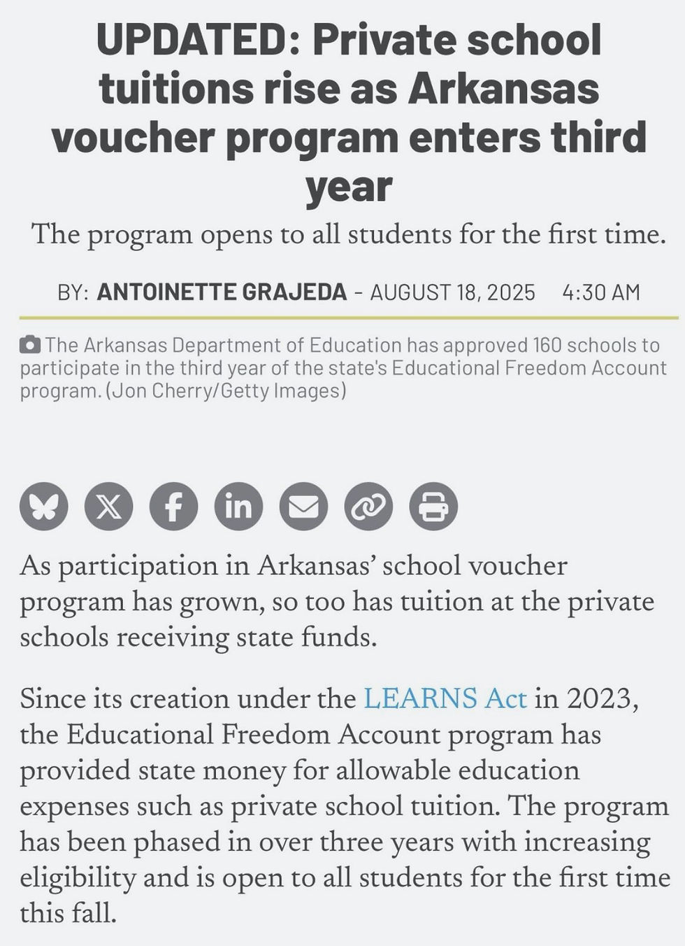 Arkansas passed a voucher law and private schools raised their tuition. This is happening in other sates with similar programs as well.