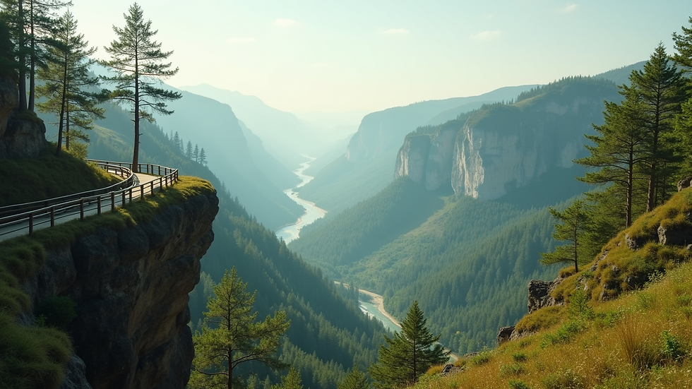 Eye-level view of the Mini World's End viewpoint overlooking lush valleys