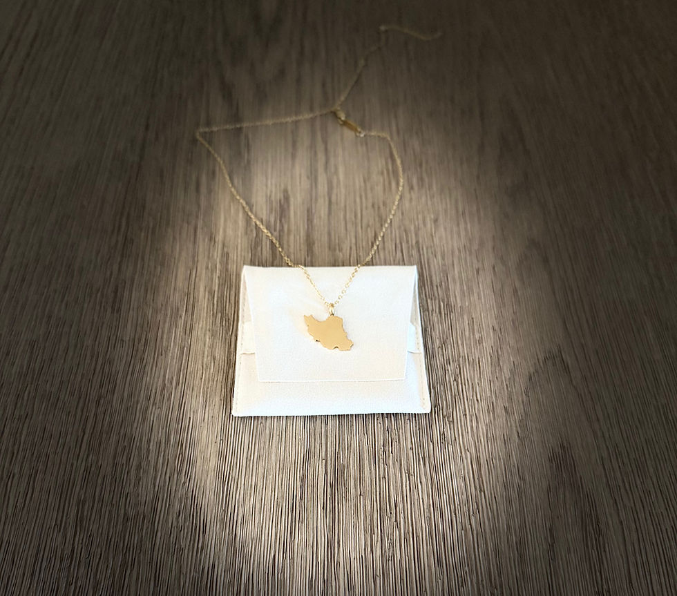 Thumbnail: Detailed map outline on gold Persian pendant showing polished edges