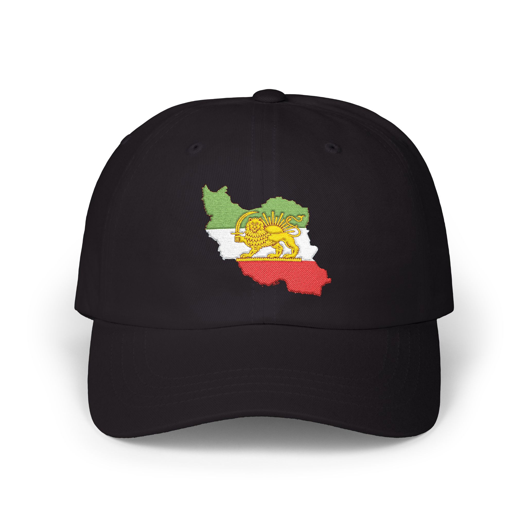 Black Persian Lion and Sun Iran map embroidered cap