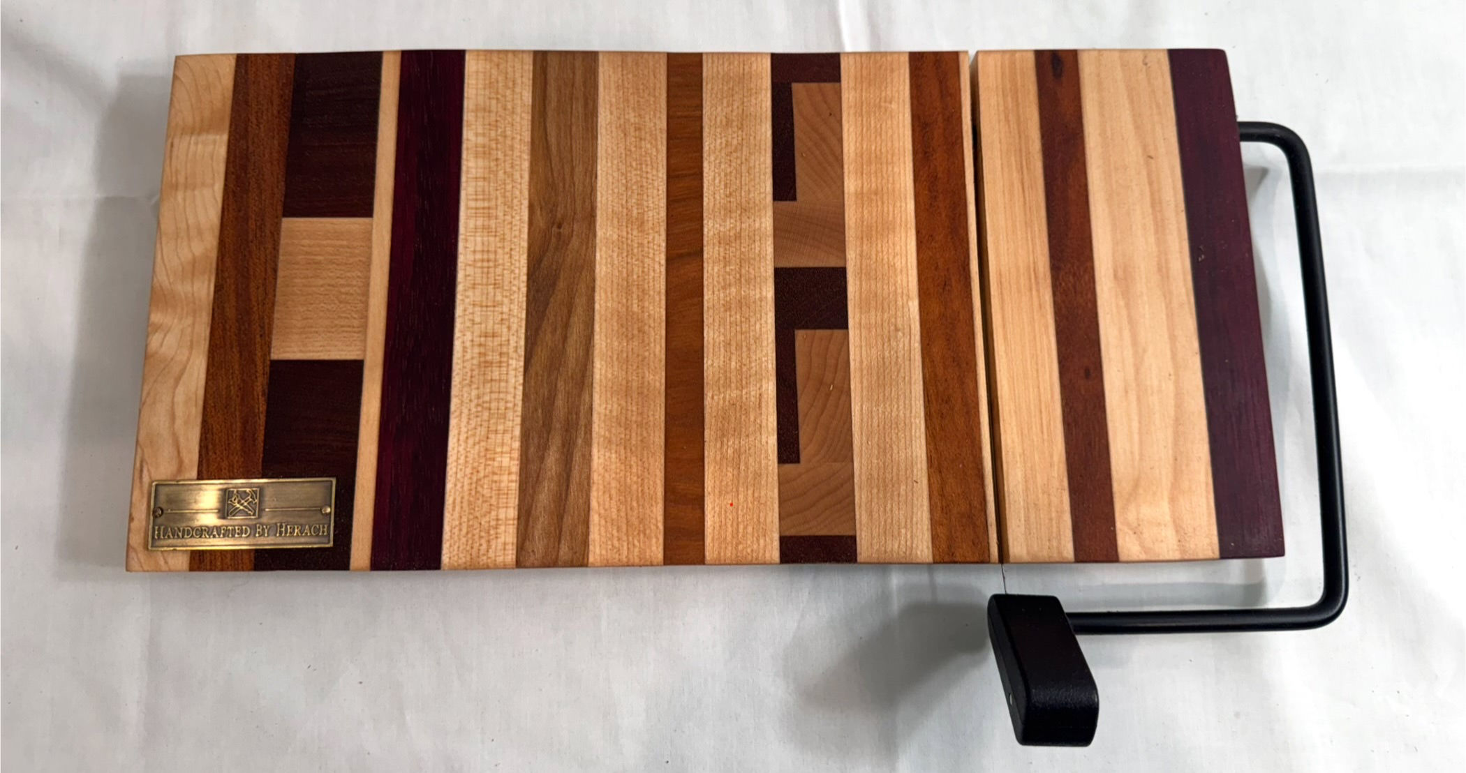 Purple Heart, Hard Maple, Walnut & Mahogany Cheese Board with Slicer