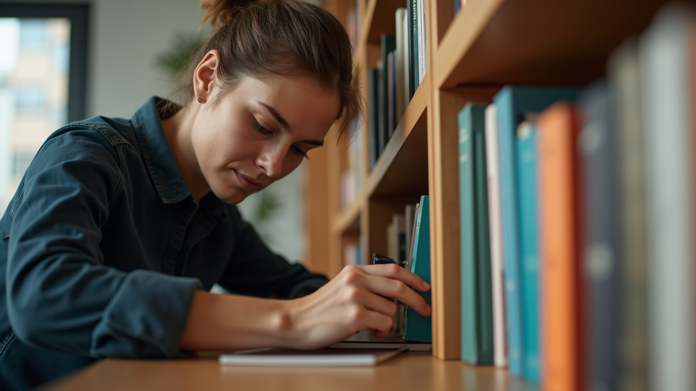 Eye-level view of a professional assembling a modern bookshelf