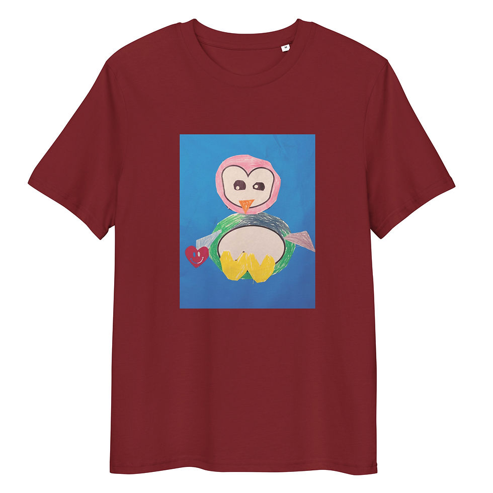 Thumbnail: Burgundy Unisex Organic Cotton Tee with The Penguin – front