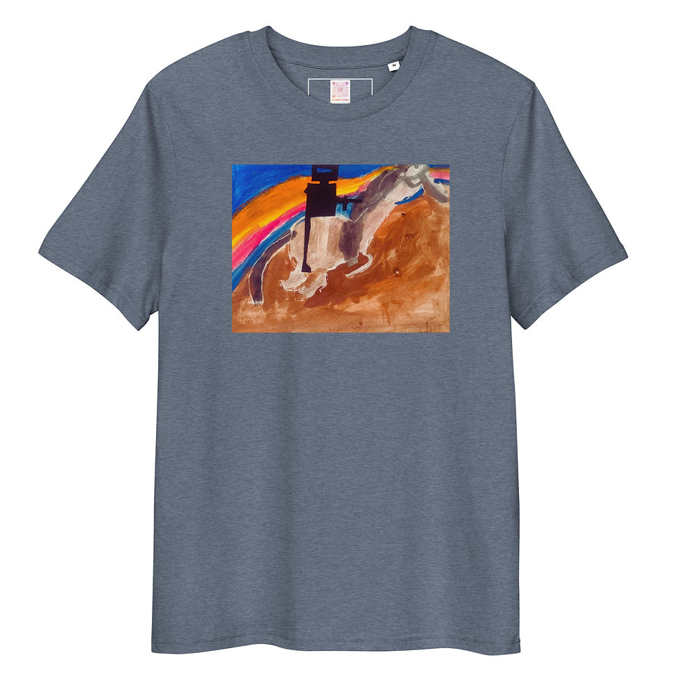 Thumbnail: Dark Heather Blue Unisex Organic Cotton Tee with Ned Kelly – front