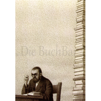 Kunstpostkarte »Mann und Bücherturm«