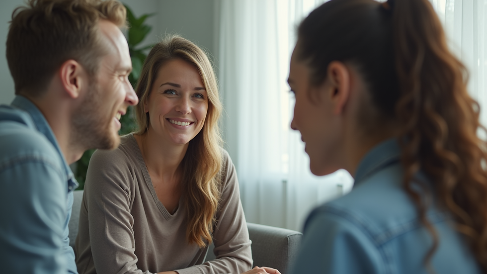 Close-up view of a counselling session with a couple and therapist