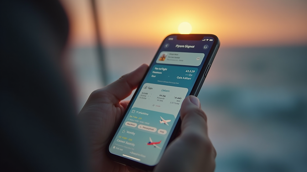 Close-up view of a smartphone displaying a flight booking app