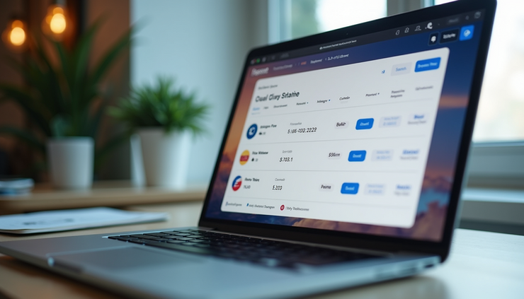 Eye-level view of a laptop screen showing flight search results with price comparisons