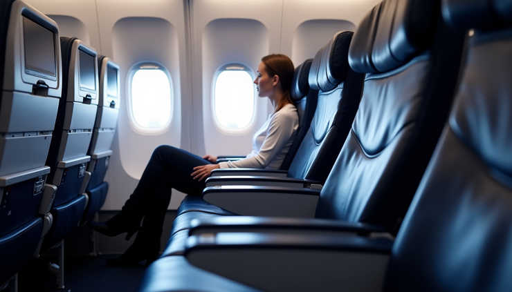 Eye-level view of Delta Air Lines premium cabin seating with spacious legroom