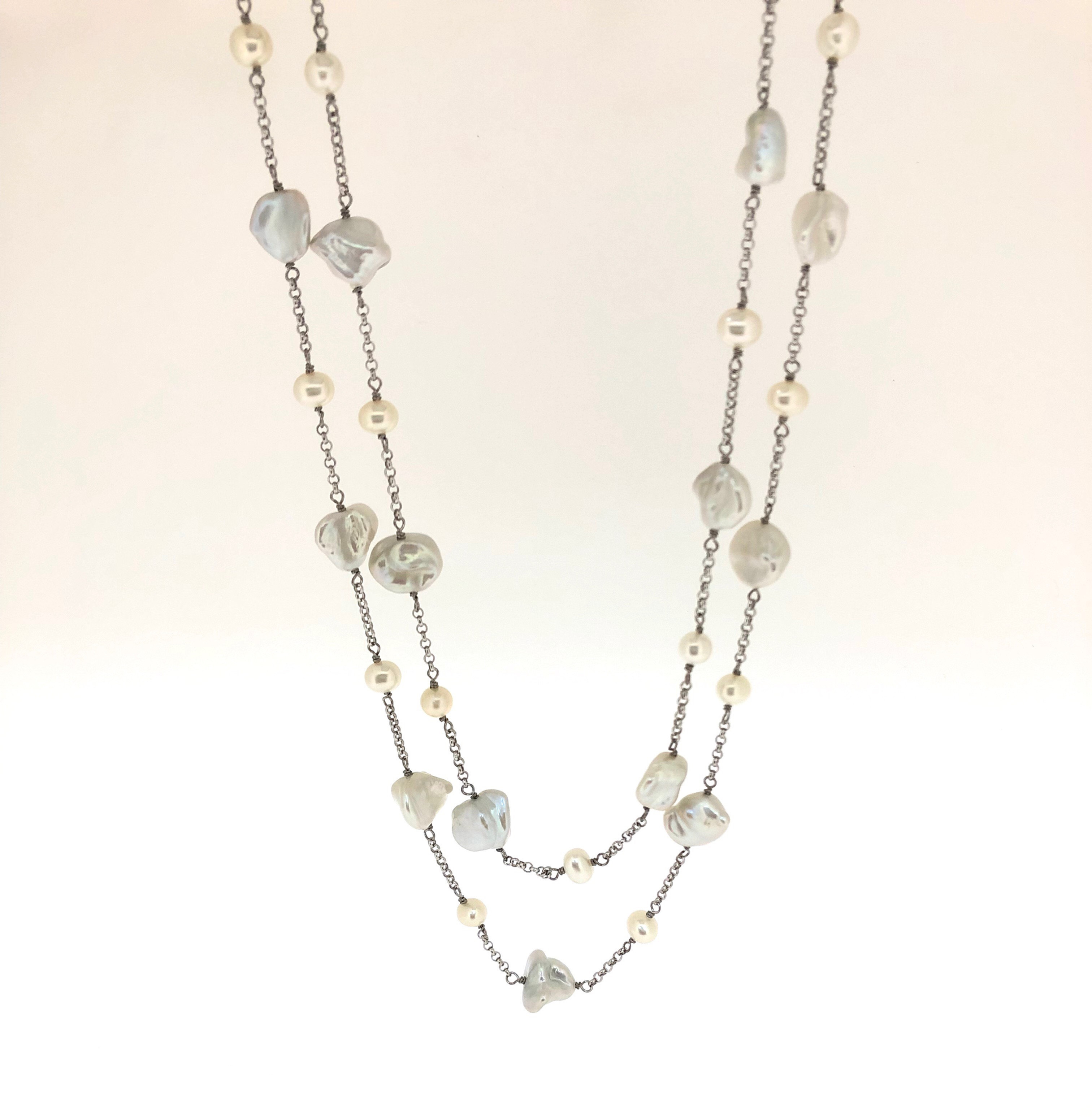 85cm Freshwaater Pearl Sterling Silver Chain Necklace