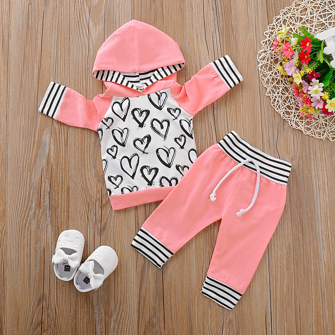 Heart Hoodie & Striped Pants Set front