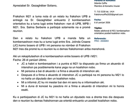 Karta ku a bai pa gezaghebber, Djabierne 6 di februari 