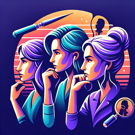 DALL·E 2023-12-18 20.41.58 - A podcast logo for a show hosted by three female forensic psy