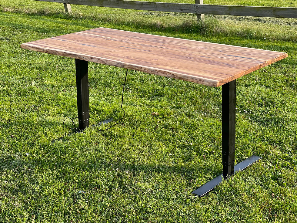 Miniaturbild: Teakholz Schreibtisch elektrisch verstellbar mit Baumkante geölt