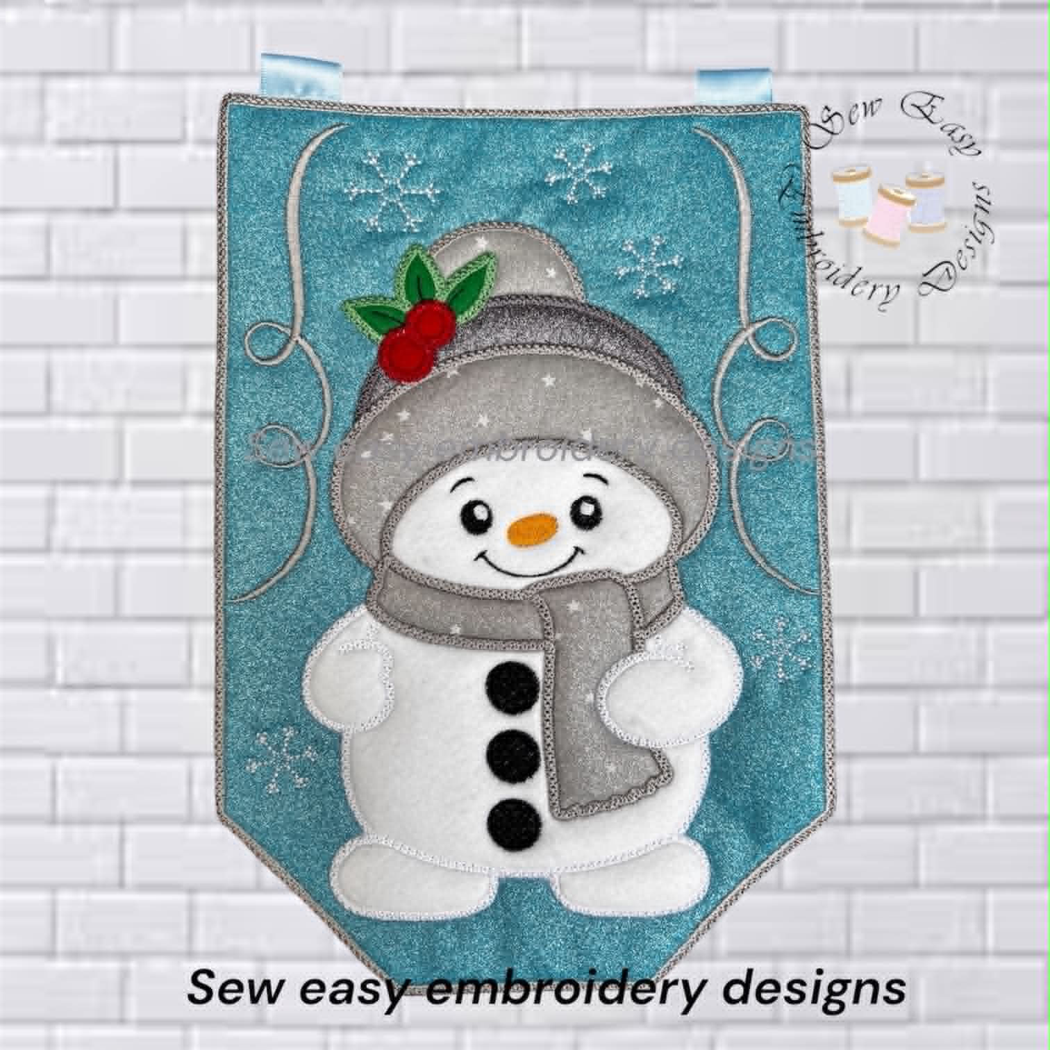 Snowman large applique hangers, 8"x12" ITH embroidery design,photo instructions