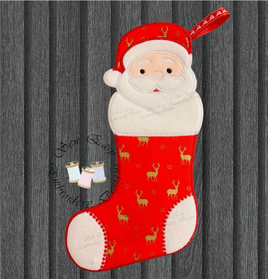 Thumbnail: Santa stocking,  ITH embroidery applique design 7"x12" hoop.