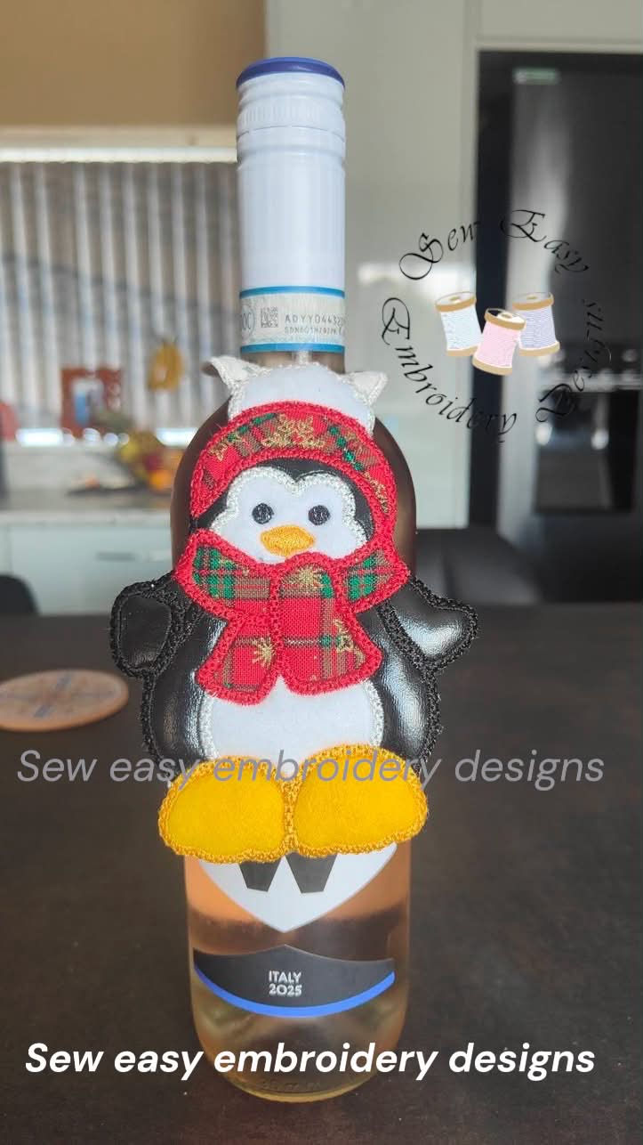 Thumbnail: Penguin & Snowman applique bottle/door hanger, with photo instructuions