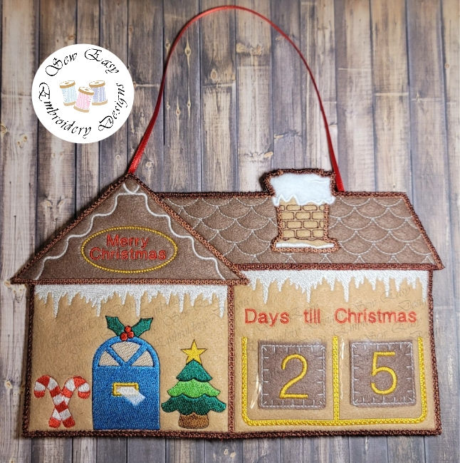 Thumbnail: Gingerbread house, days till Christmas.6"x10" and 5"x7" hoops