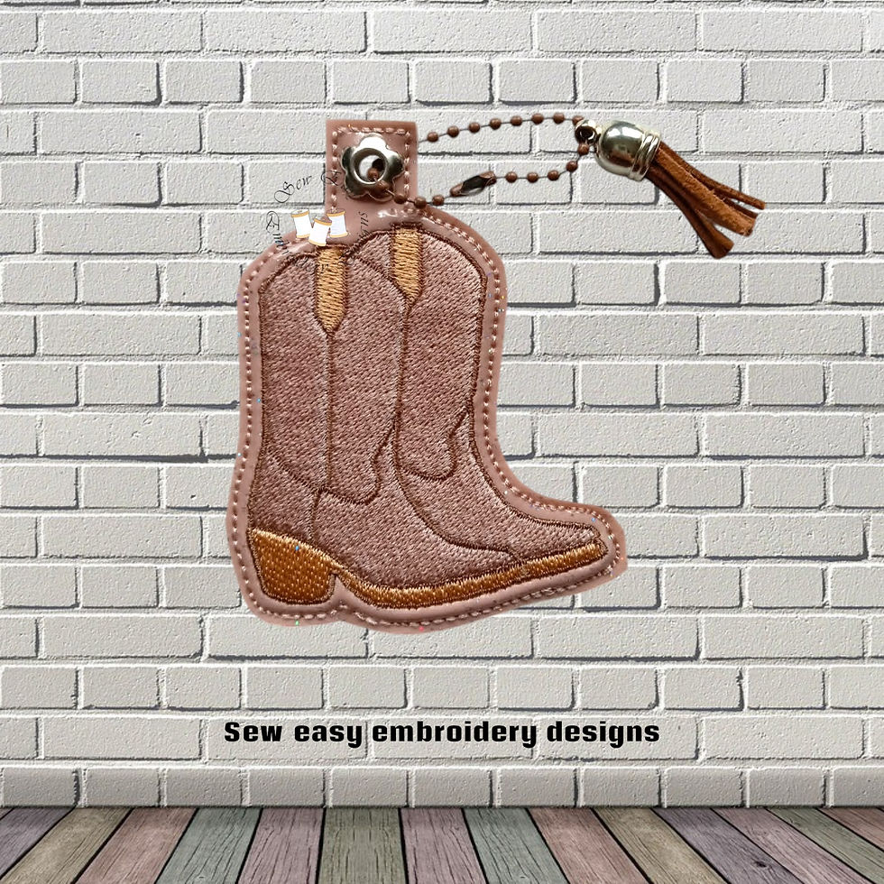 Thumbnail: Cowboy boots bag tag and key fob set, each done in a 4"x4" hoop